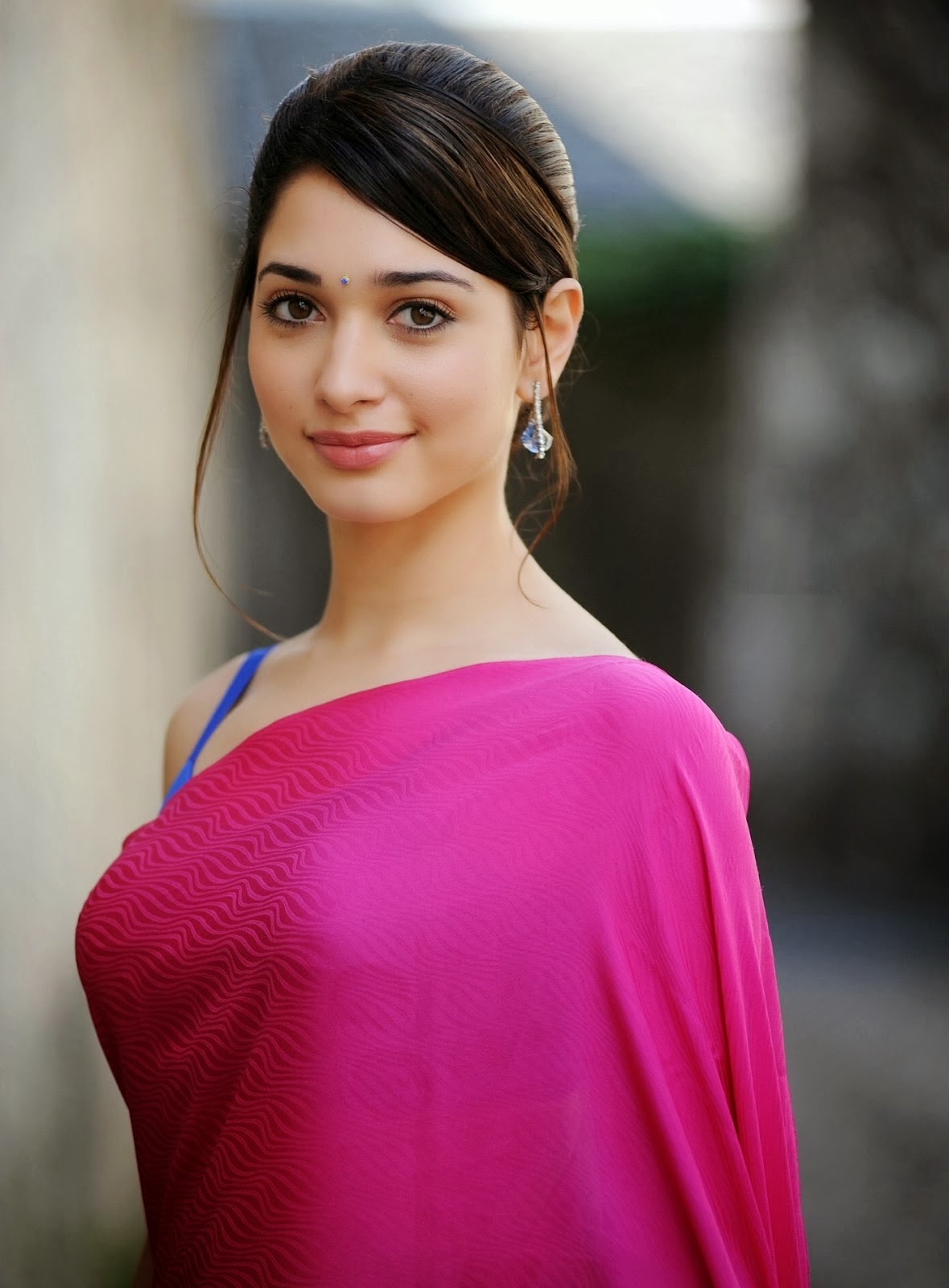 Hbtkollywood Tamanna Bhatia Looking Gorgeous In Pink And Blue Sari Wearing Sleeveless Blouse