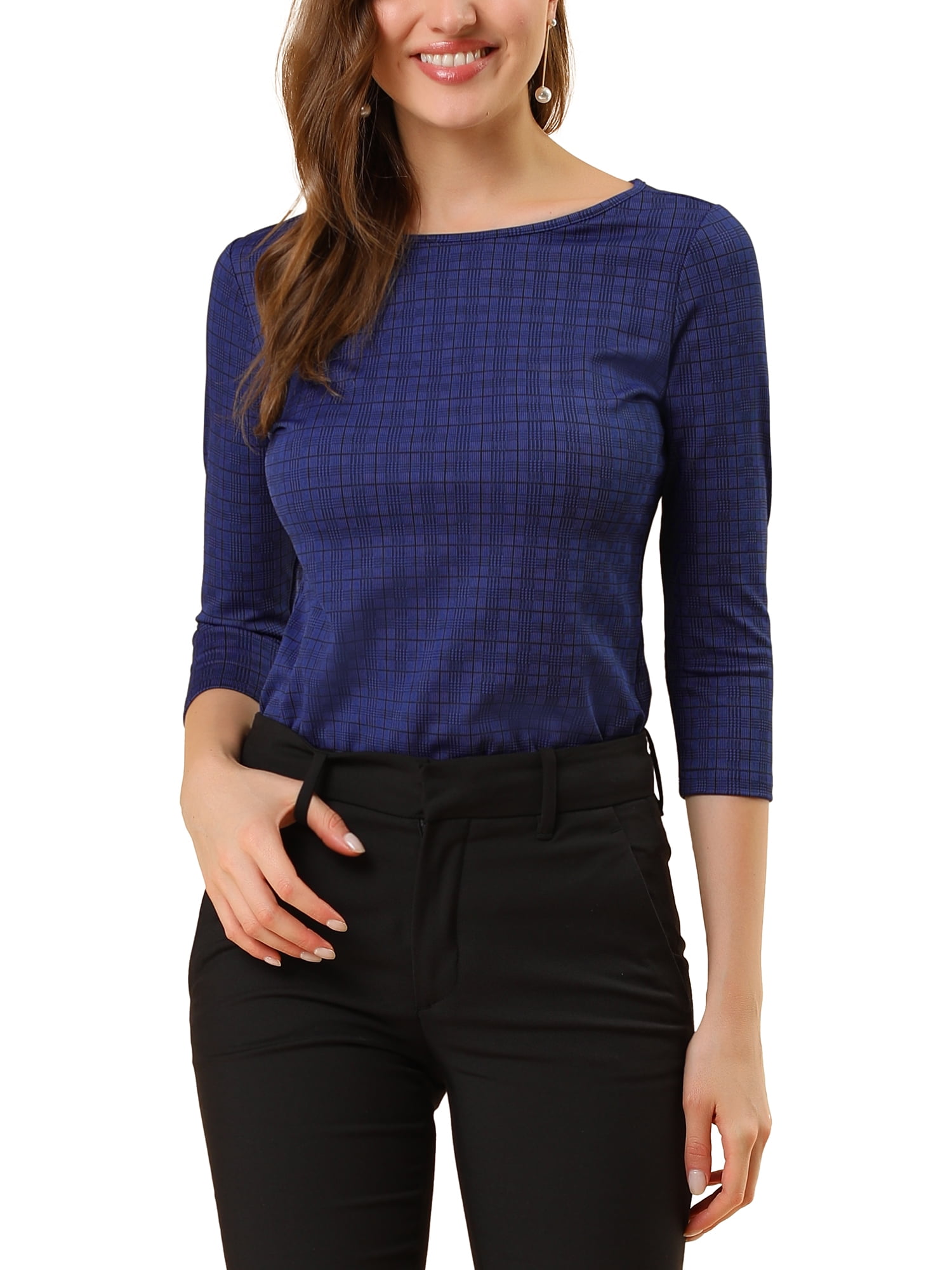 Inspire Chic Women Amp 39 S Houndstooth Plaid Top 3 4 Sleeves Boat Neck Stretchy Wear To Work Blouse Xs Inspire Chic Women Amp 39 S Houndstooth Plaid Top 3 4 Sleeves Boat Neck Stretchy Wear To Work Blouse Xs