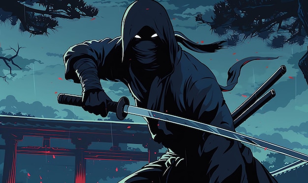 Premium Photo Character Of Stealthy Ninja Wearing Black Robes And