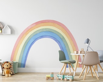 Watercolor Rainbow Wall Sticker Pink Peel And Stick Etsy